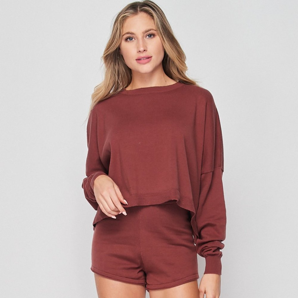 Lounge Queen Sweater And Short Set Marsala
